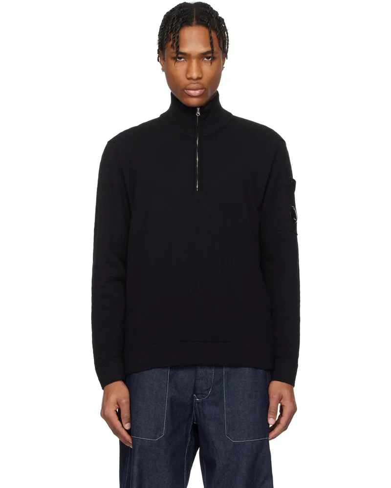 C.P. Company Black Cotton Nylon Half Zip Knit Sweater 999