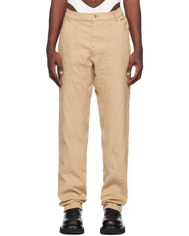 Thierry Mugler SSENSE Exclusive Beige Spiral Baggy Jeans Beige