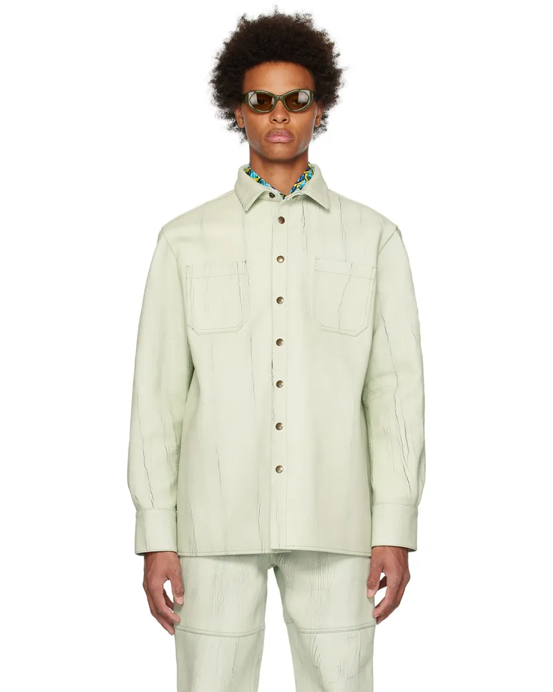 BOTTER Green Cracked Leather Jacket Cracked