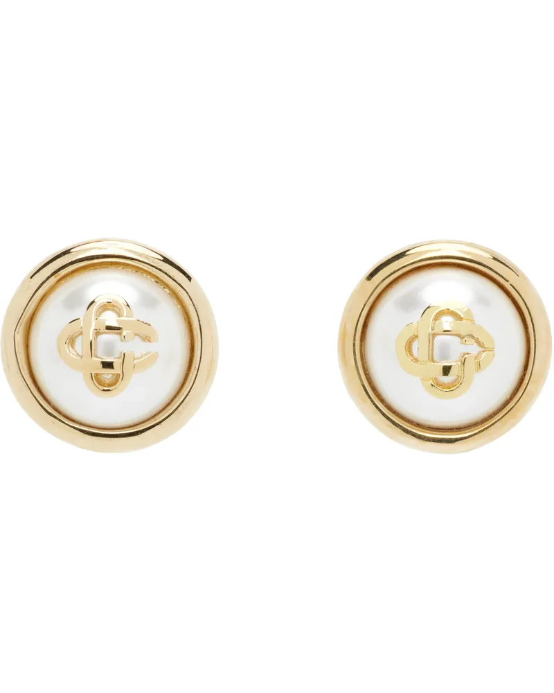 Casablanca Paris Pearl Logo Stud Earrings Gold