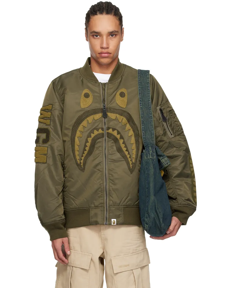 BAPE Khaki Shark MA-1 Bomber Jacket Olive