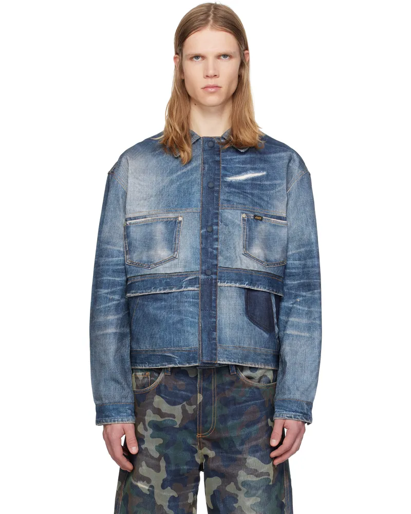 Andersson Bell Blue Trompe L'œil Double Waist Denim Jacket Blue