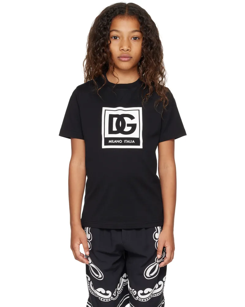 Dolce & Gabbana Kids Black Jersey DG Logo T-shirt N0000