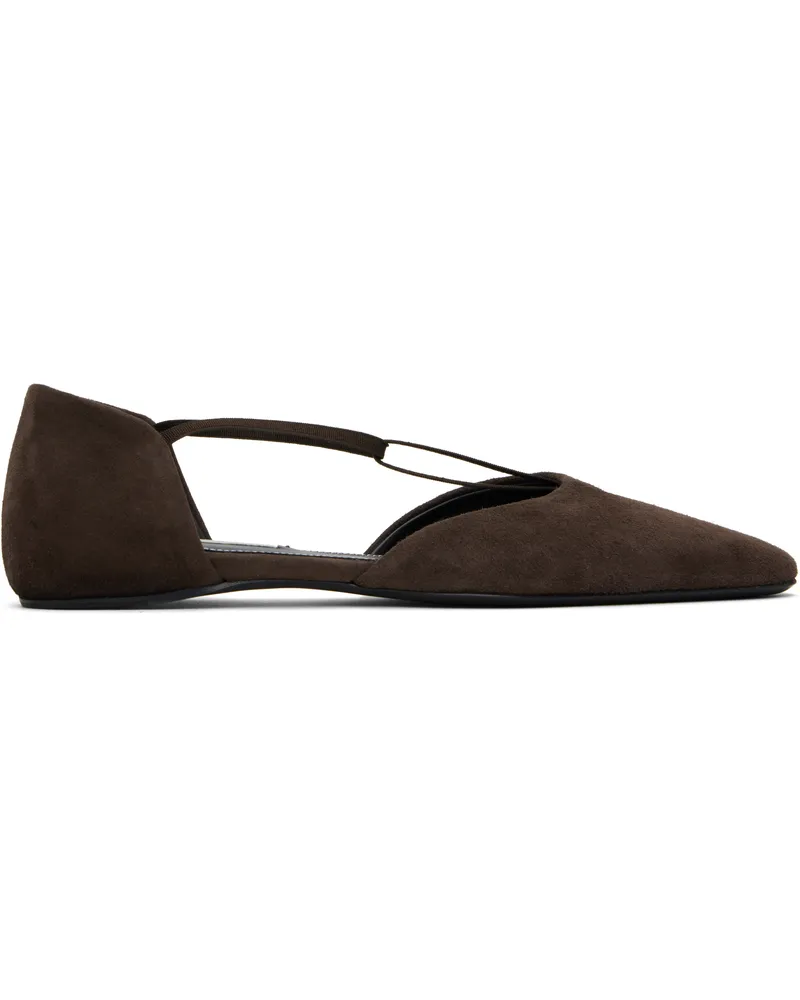 Totême Brown Suede T-Strap Ballerina Flats Pepper