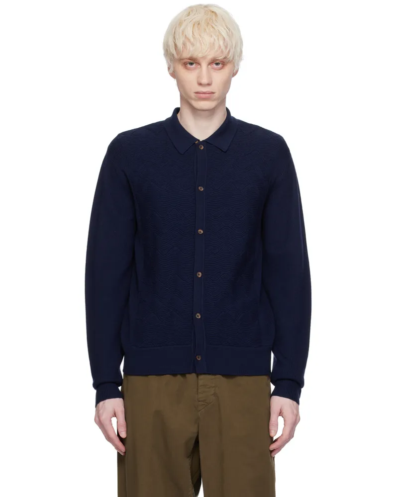 King & Tuckfield Blue Textured Wave Cardigan Midnight