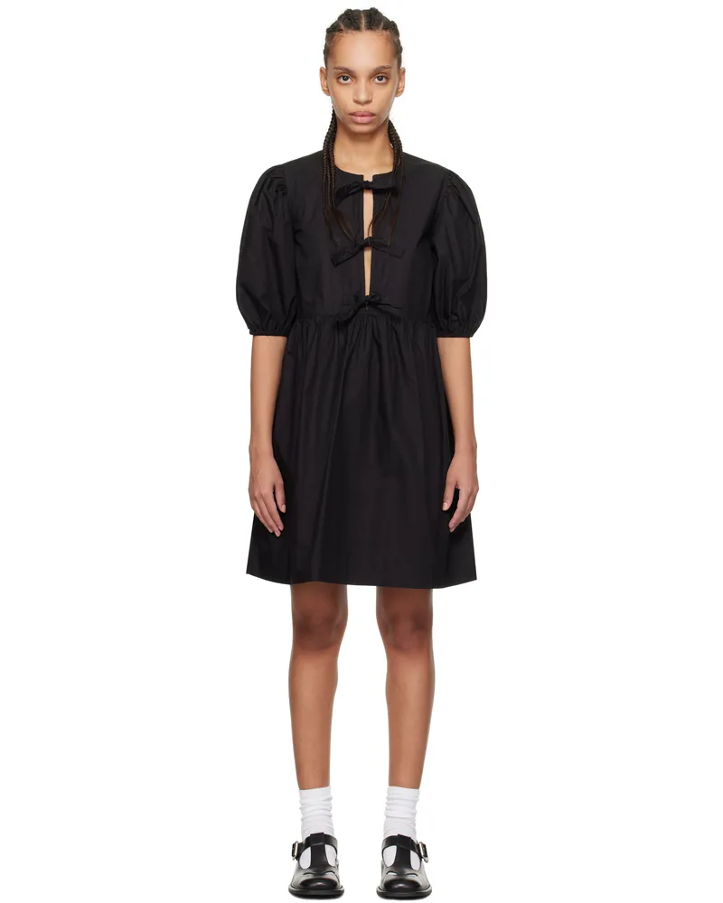 Ganni Black Cotton Poplin Tie String Minidress 099