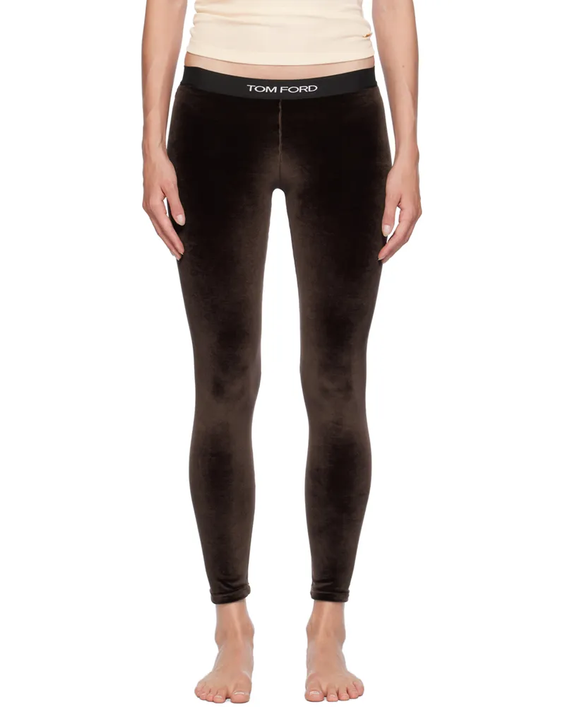 Tom Ford Brown Jacquard-Logo Leggings Kb377