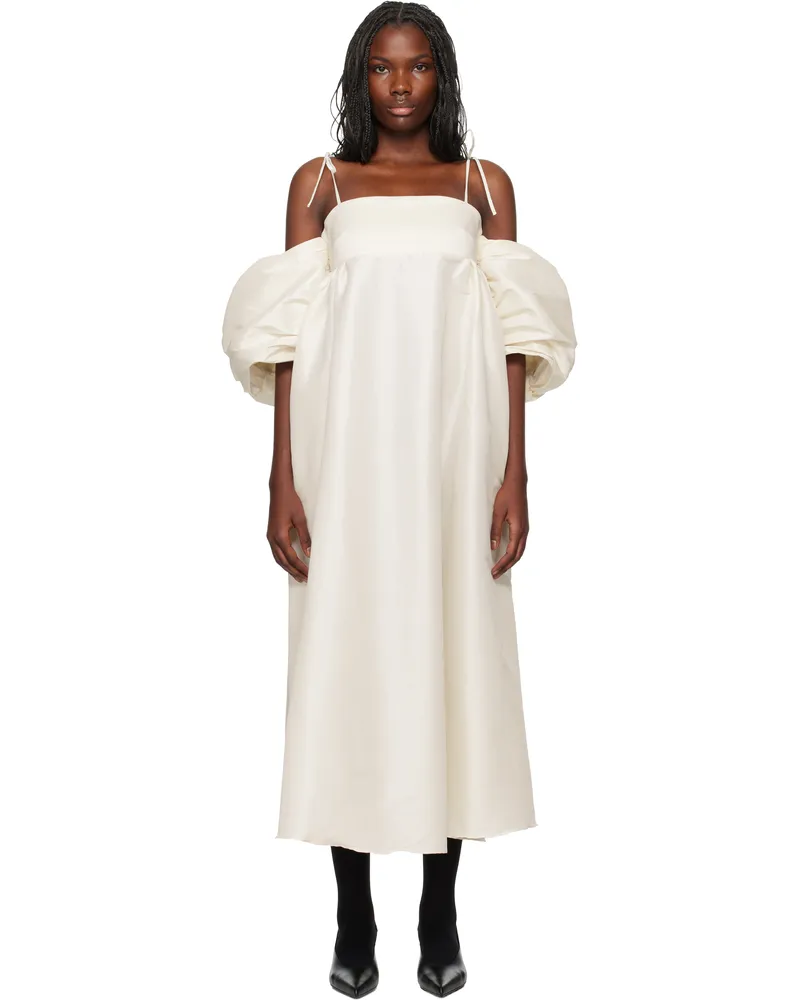 Kika Vargas Off-White Roberta Midi Dress Ecru