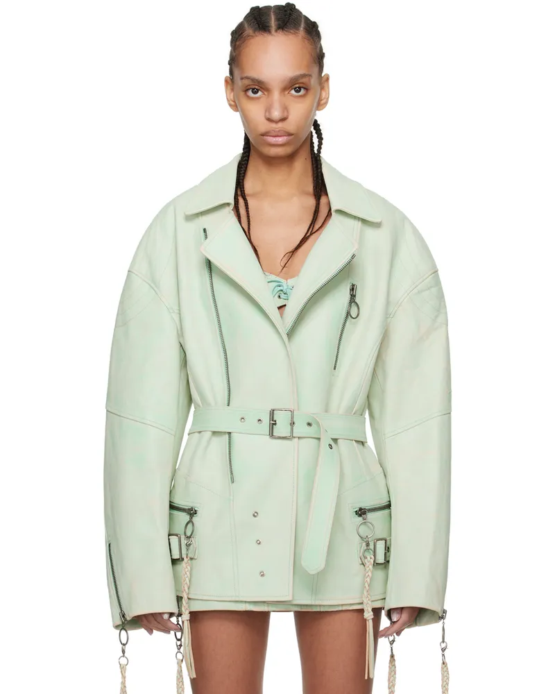 Charlotte Knowles SSENSE Exclusive Green Nihil Leather Jacket Moto