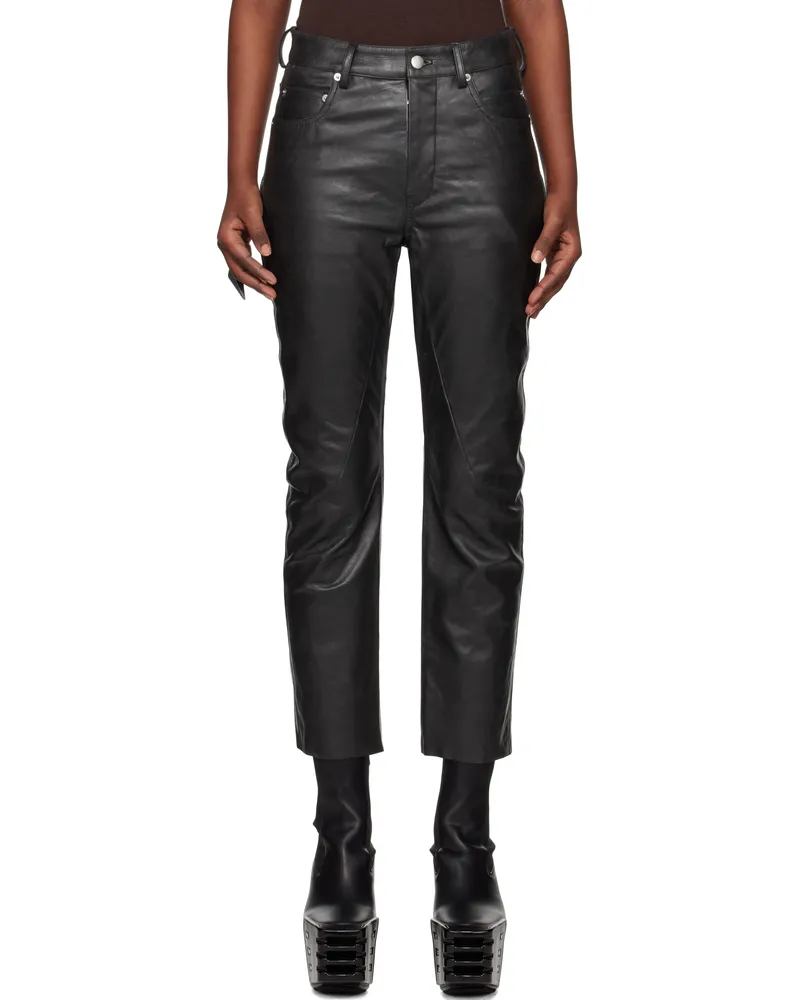 Rick Owens Black Hollywood Detroit Cut Leather Pants 09
