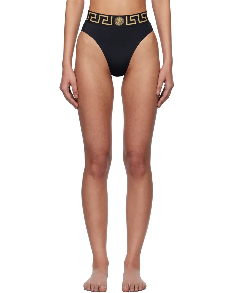 Versace Black Greca Border High Waist Bikini Bottom A1008-black