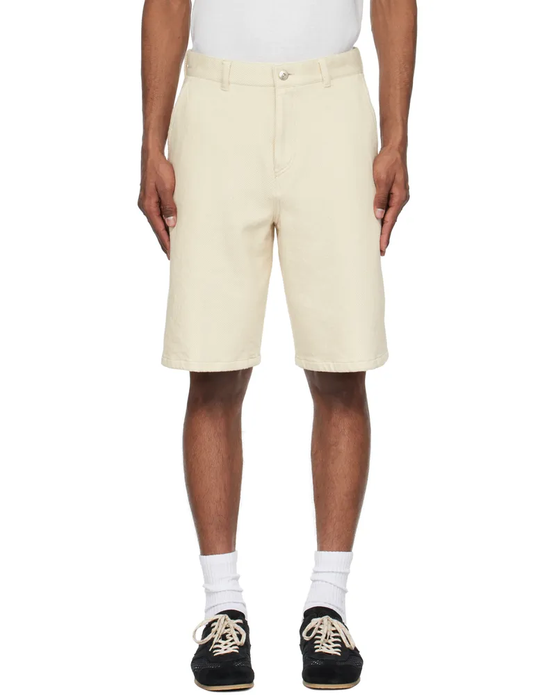 SOLID HOMME Off-White Cotton Twill Shorts 728e