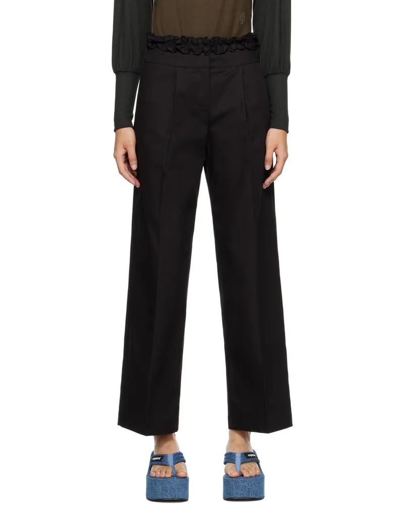 Kijun Black Frill Tuck Trousers Black
