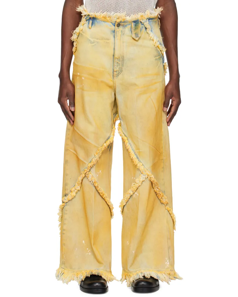 Egonlab Beige Argyle Jeans Yellow