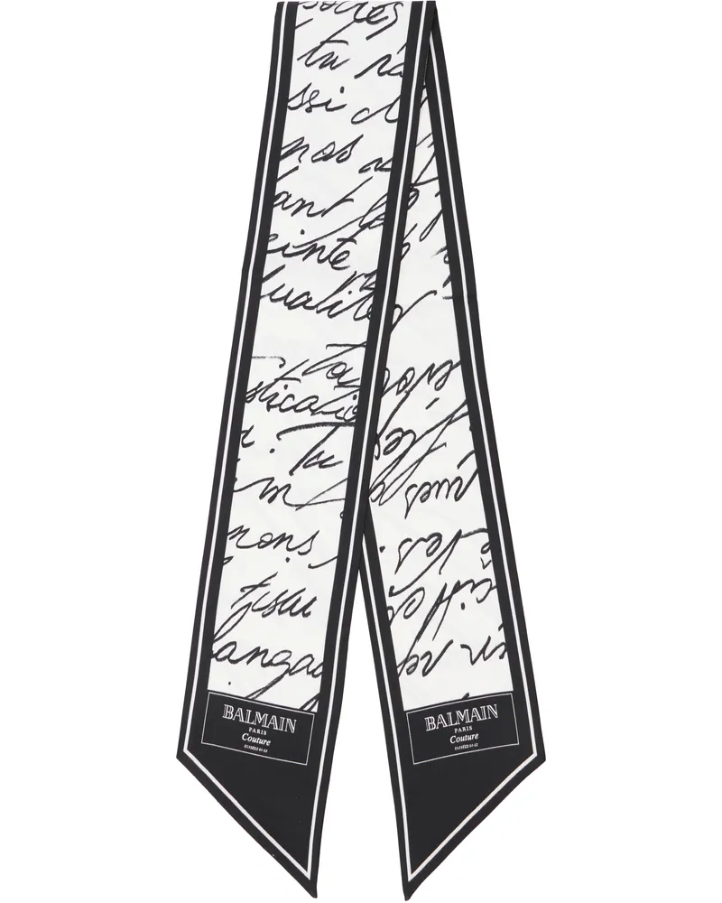 Balmain Black & White Printed Silk 'Love Letter' Scarf Gab