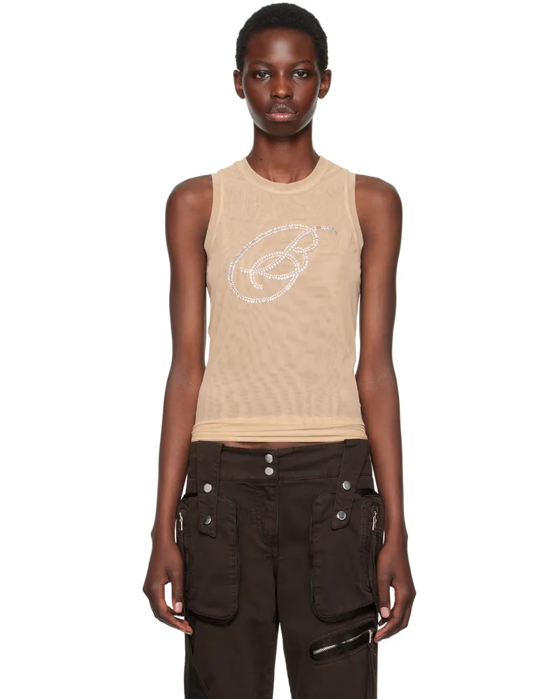Blumarine Beige Rhinestone B Monogram Tank Top N0813