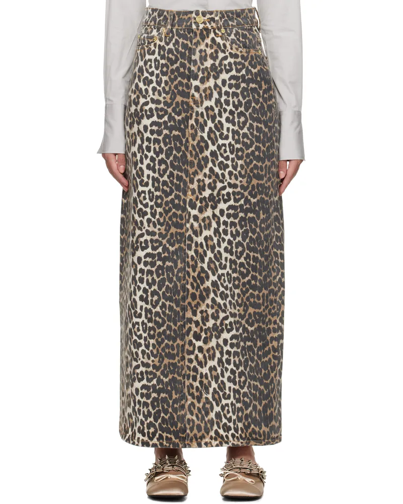 Ganni Brown Leopard Denim Maxi Skirt 943
