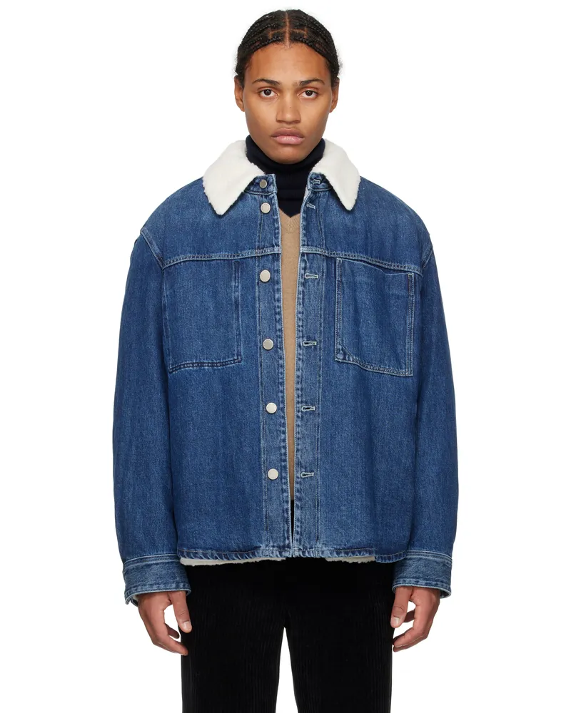 SOLID HOMME Blue Sherpa Denim Jacket 418l
