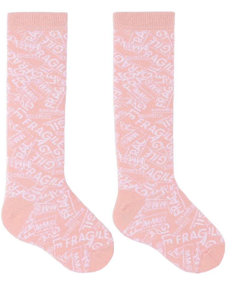 Maison Margiela Kids Pink 'Fragile' Socks M6302