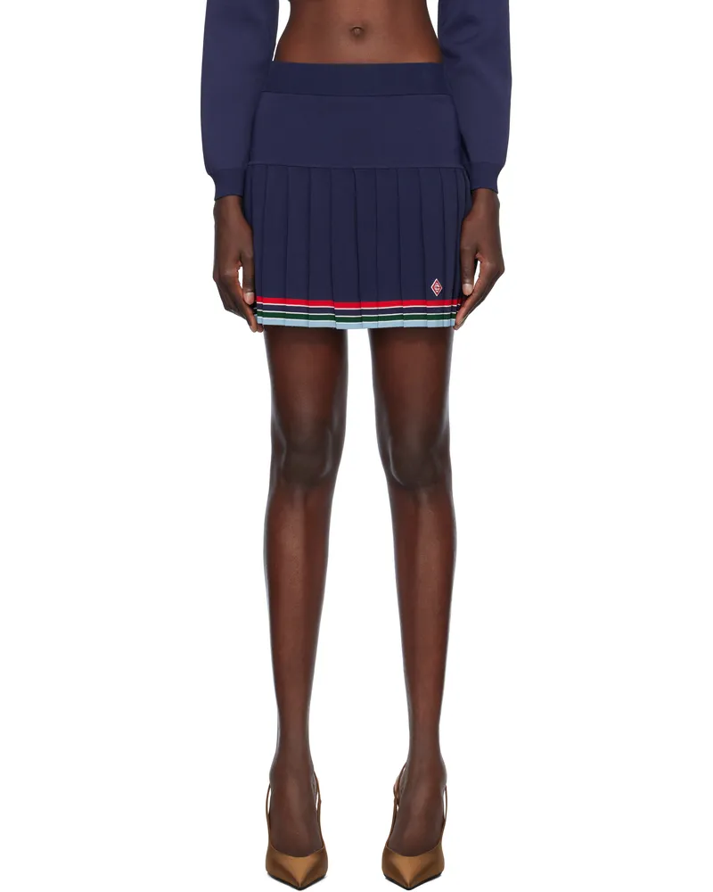 Casablanca Paris Navy Baseball Pleated Miniskirt Navy