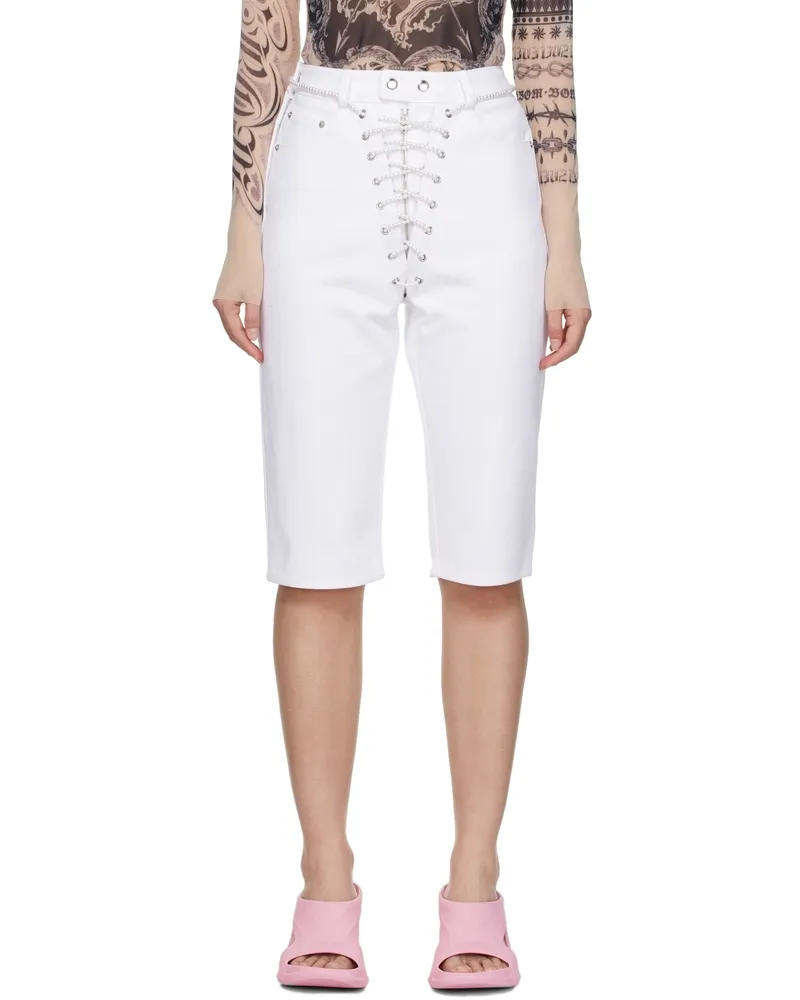 BONBOM White Lace-Up Denim Shorts White