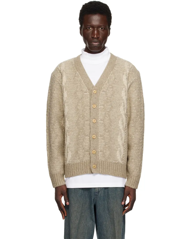 Beams Plus Beige Heavy Cable Pattern Cardigan Beige20