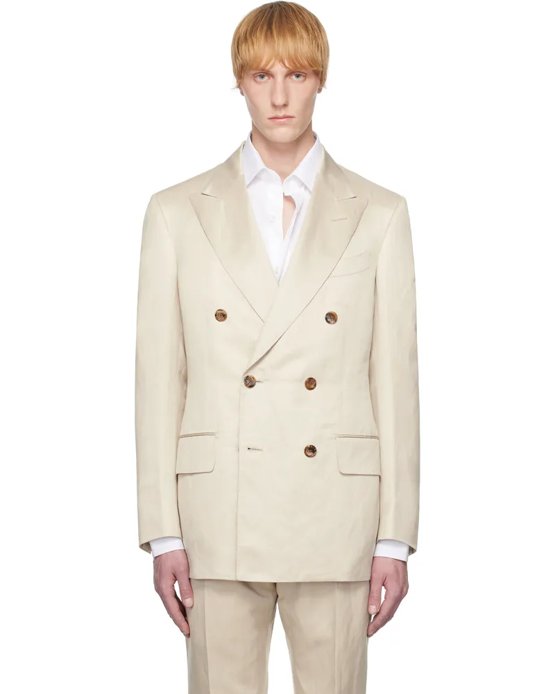 Tom Ford Beige Silk Linen Twill Atticus DB Blazer Champagne