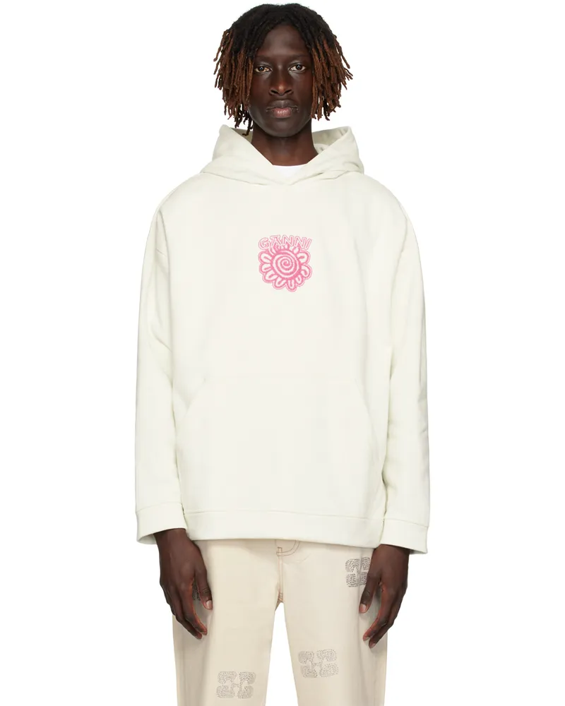 Ganni Off-White Isoli Flower Hoodie Egret