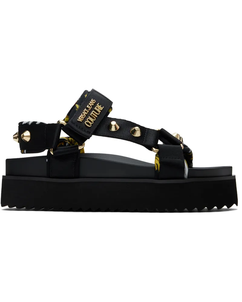 Versace Jeans Black Beach Sandals Eg89