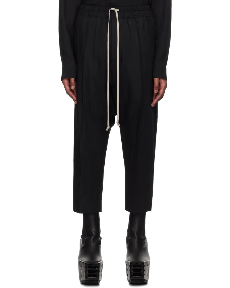 Rick Owens Black Hollywood Drawstring Cropped Trousers 09