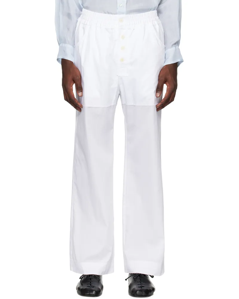 Edward Cuming White Raw Edge Trousers White