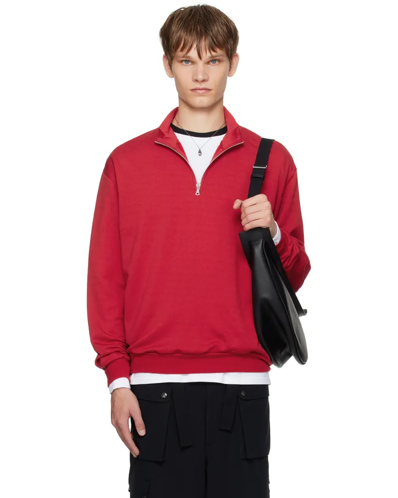 AURALEE Red Light Wool Sweat Half Zip Sweatshirt Red
