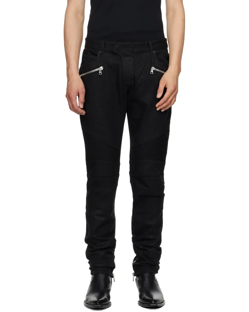 Balmain Black Slim-Fit Biker Jeans 0ej
