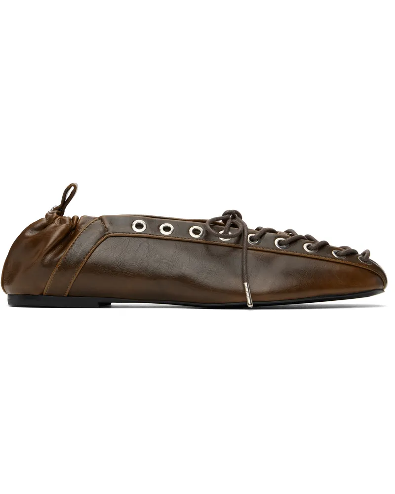 Ganni Khaki Oleatex Lace-Up Ballerina Flats 826
