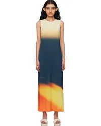 Issey Miyake Orange & Navy Light Leak Maxi Dress Orange