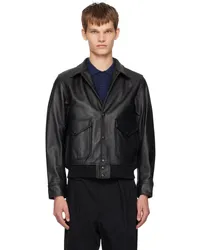 Beams Plus Black Military Leather Bomber Jacket Black19