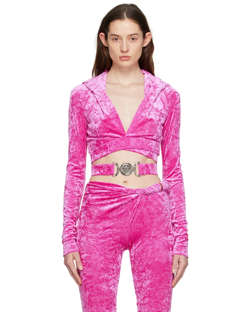 Versace Pink Medusa Biggie Crop Hoodie 1pk30