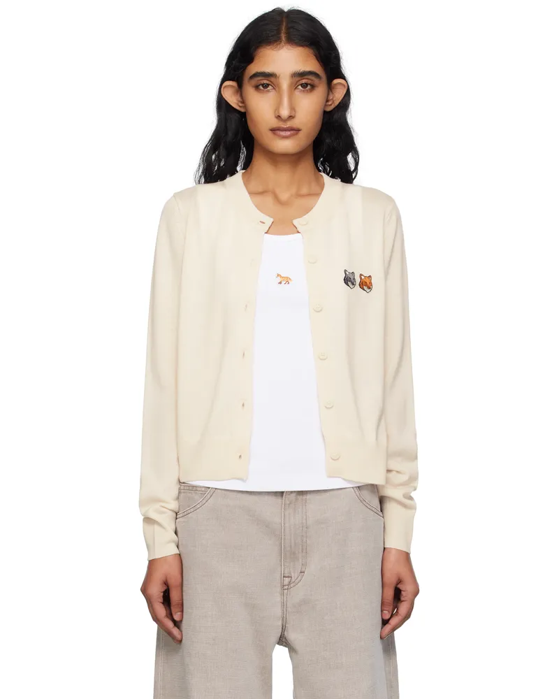 Kitsuné Beige Double Bold Fox Head Patch Regular Cardigan P702