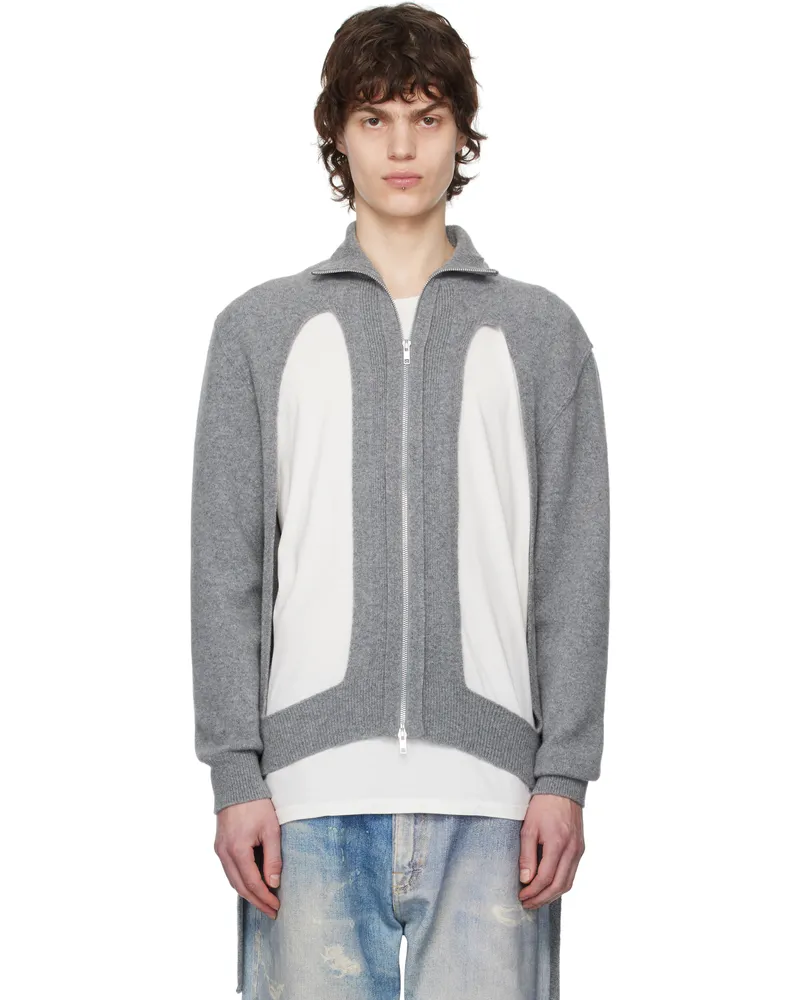 Simone Rocha Gray Zip Up Cut Out Window Cardigan Pebble