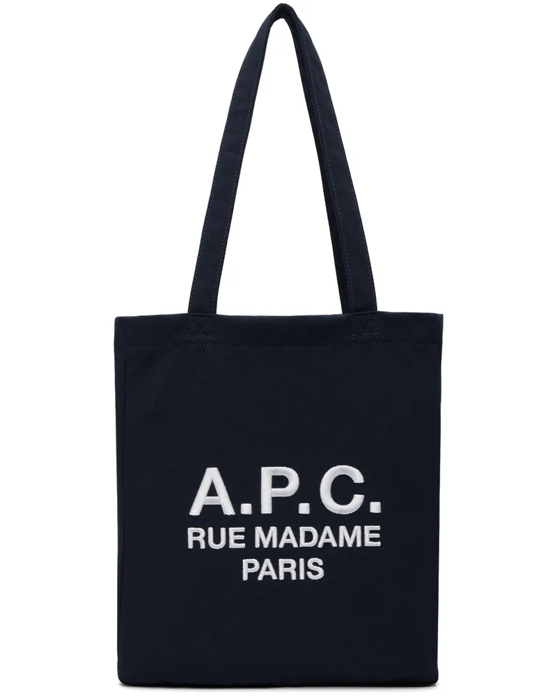 A.P.C. Navy Lou 'Rue Madame' Shopping Tote Iak