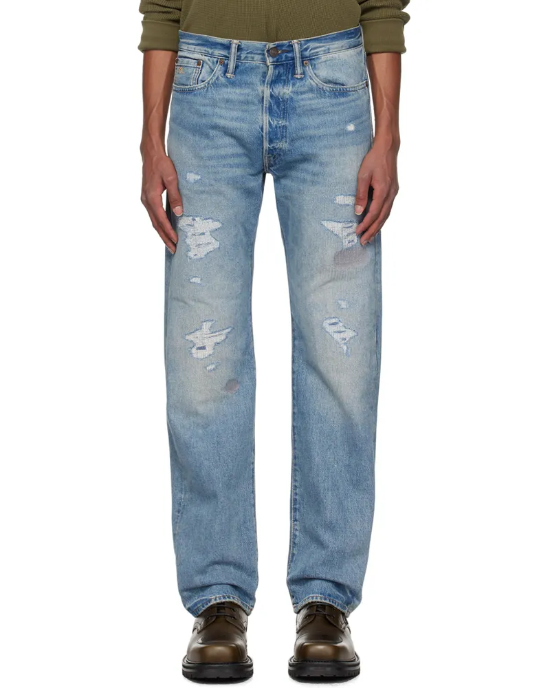 RRL Blue Straight Fit Repaired Jeans Clearville