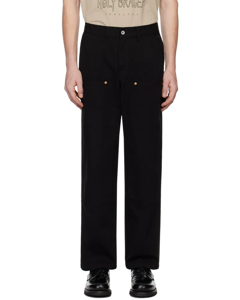 Uniform Bridge Black Double Knee Trousers Black