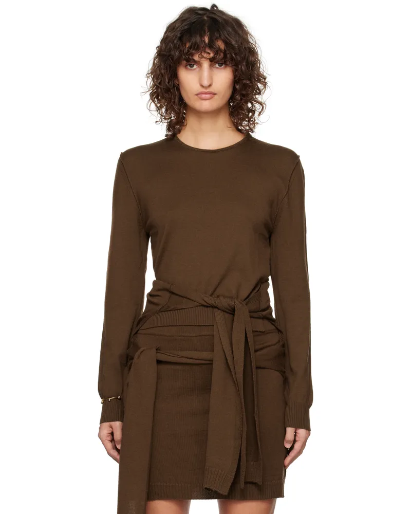Christophe Lemaire Brown Trompe Oeil Crew Neck Sweater Br451