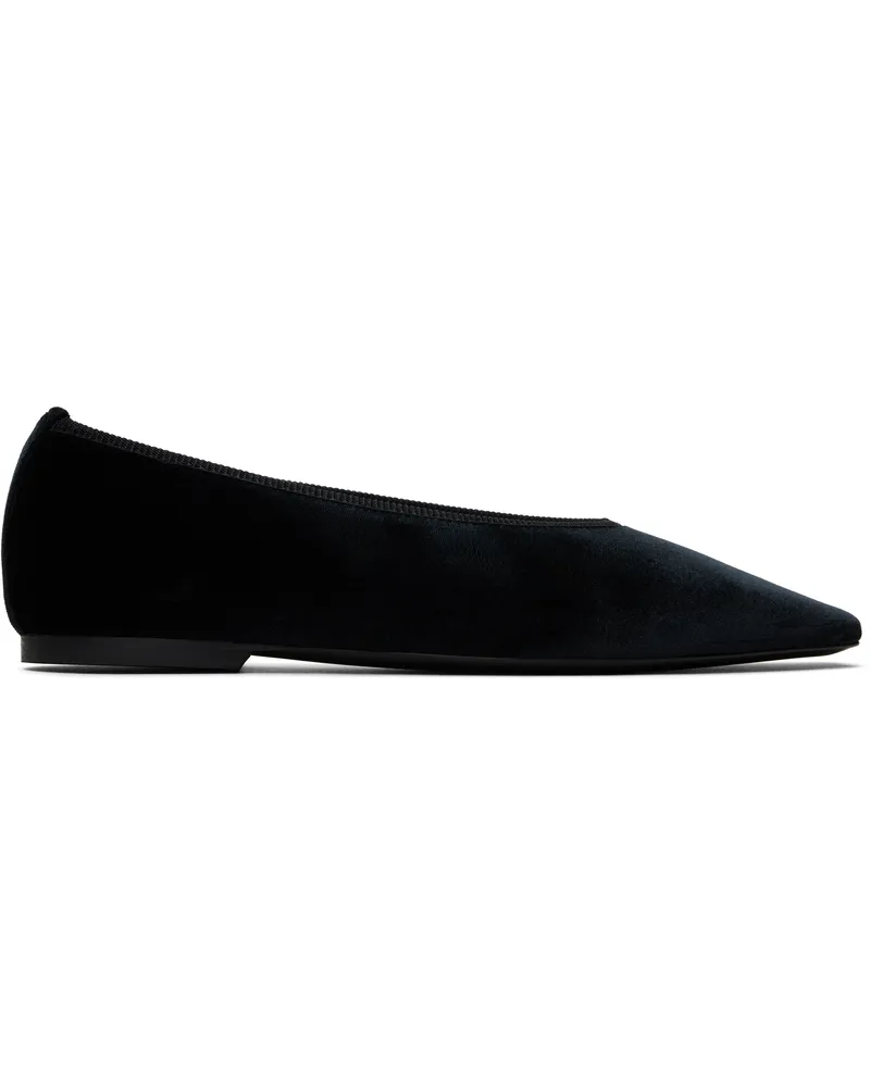 Totême Black Minimalist Velvet Ballerina Flats Black