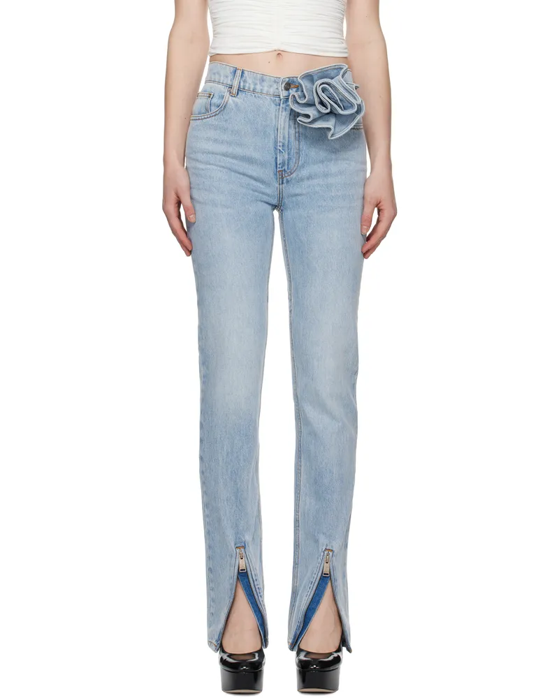 Area Blue Flower Corsage Ankle Zip Jeans Super