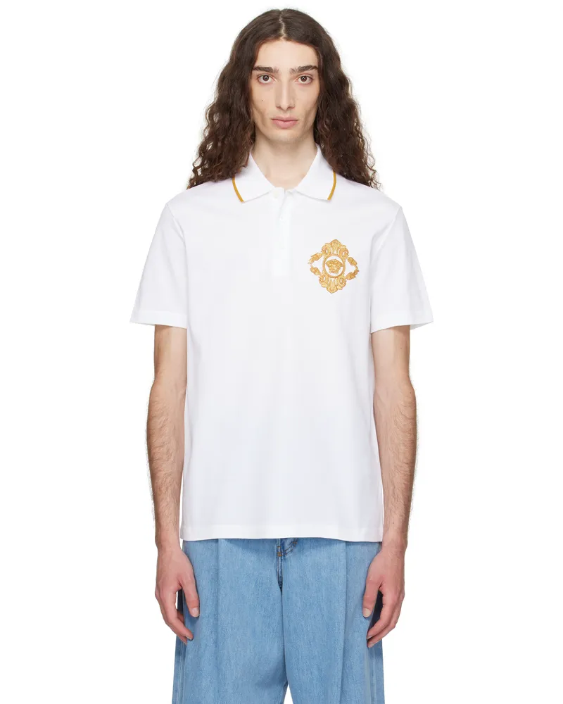 Versace White Embroidered Architectural Baroque Polo 1w000-optical