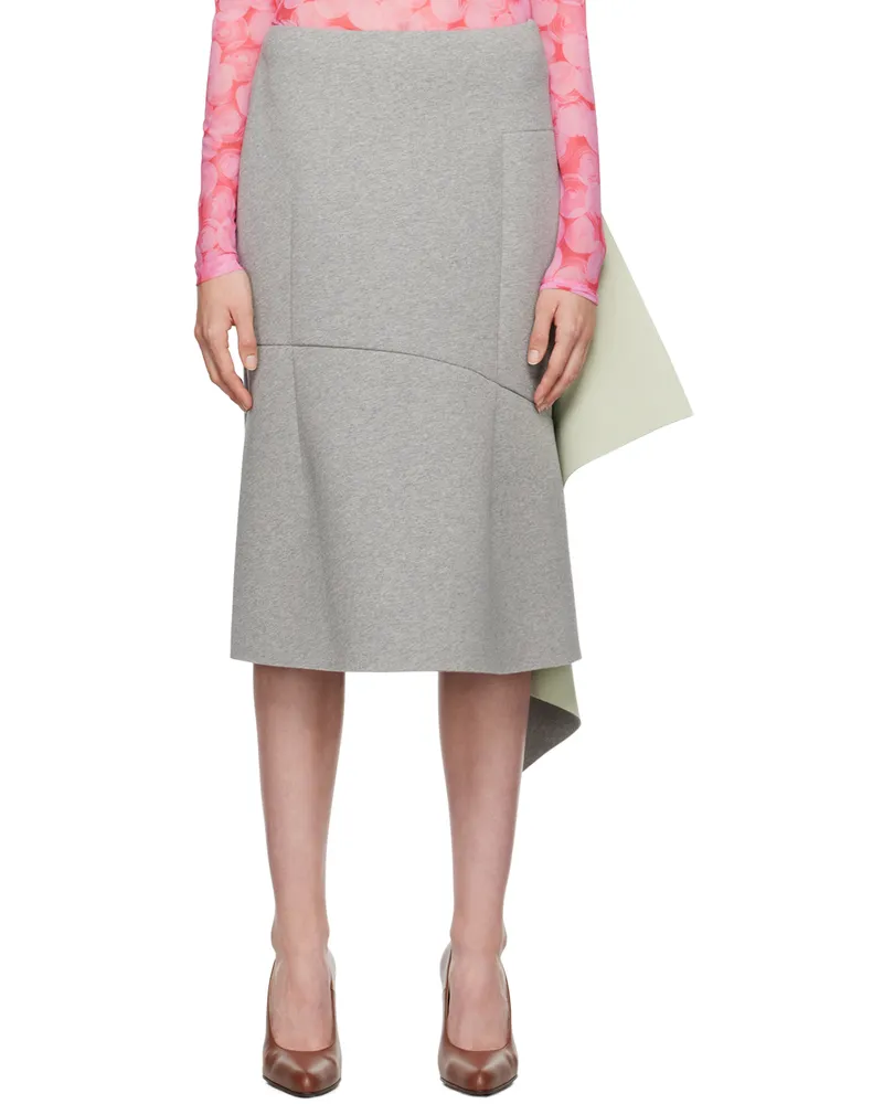 Dries van Noten Gray & Green Neoprene Midi Skirt 813