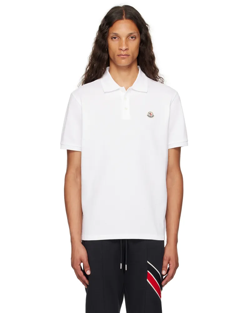 Moncler White Logo Patch Polo 002
