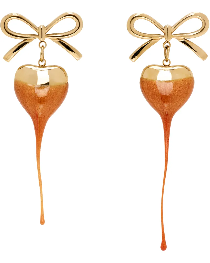 OTTOLINGER Gold & Orange Bow Heart Earrings Gold