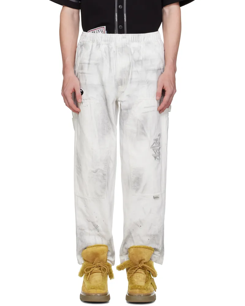 AAPE by A Bathing Ape White Embroidered-Logo Jeans Whb